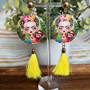Frida Kahlo Portrait Mexican Artist Tassel Earrings‎